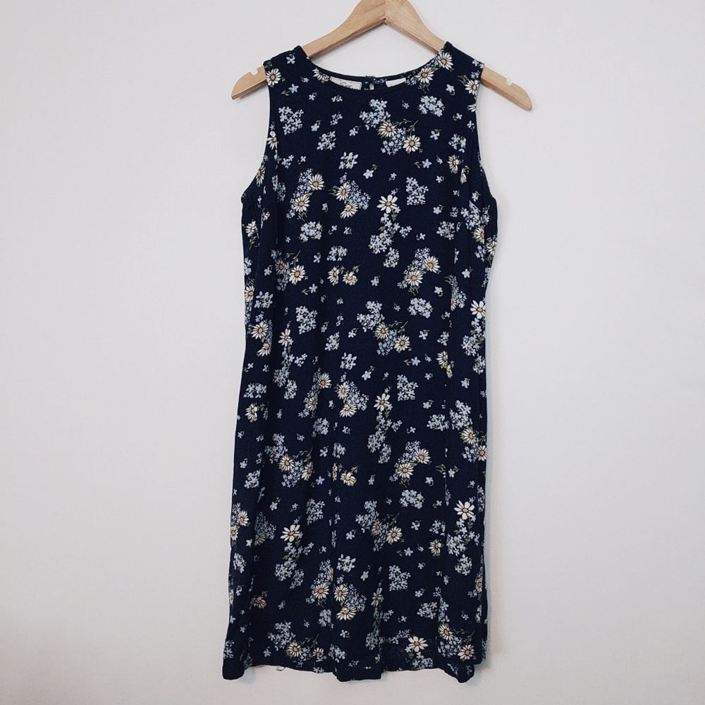 Vintage 90s Daisy Floral Keyhole Back Dress